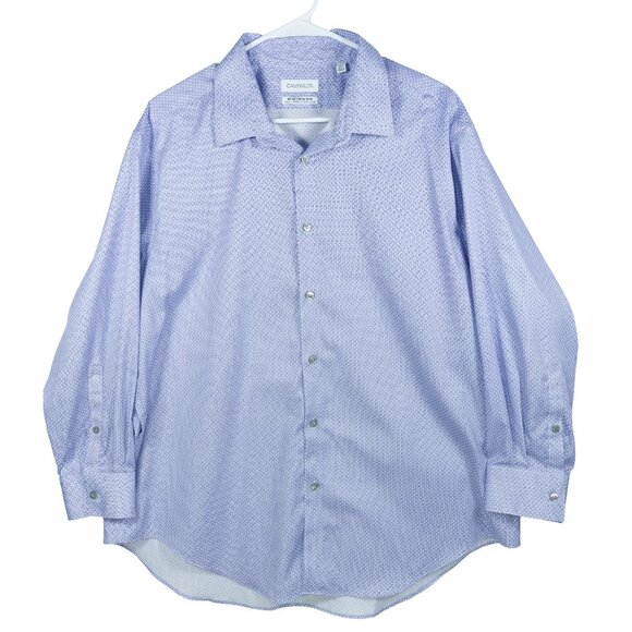 ck Calvin Klein Slim Fit Infinite Non Iron Blue Print Dress Shirt 18 32/33 - Picture 1 of 6